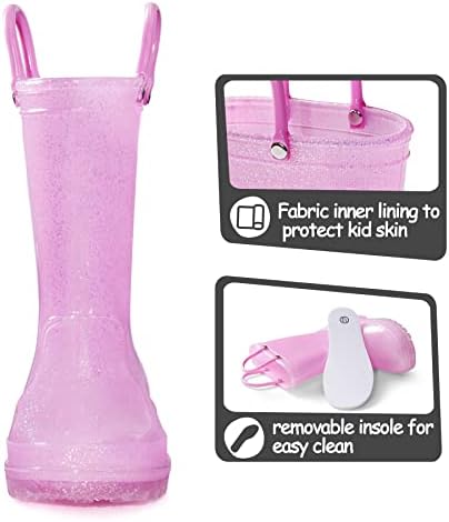 K KomForme Girls Rain Boots Kids Glitter Waterproof Boots With Easy-on Handles