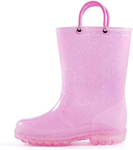 K KomForme Girls Rain Boots Kids Glitter Waterproof Boots with Easy-on Handles
