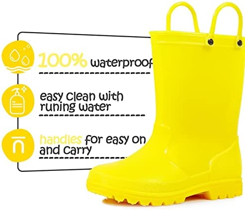 K KomForme Kids Girls & Boys Rain Boots With Easy-on Handles Waterproof Outdoors