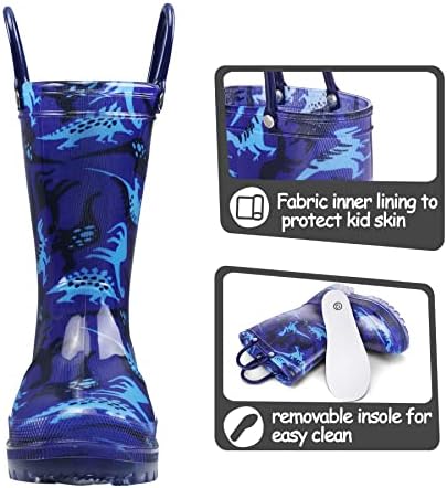 K KomForme Kids Rain Boots Waterproof Light Up Boots With Easy-on Handles