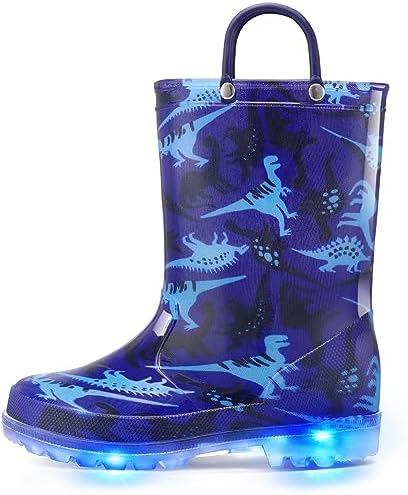 K KomForme Kids Rain Boots Waterproof Light up Boots with Easy-on Handles