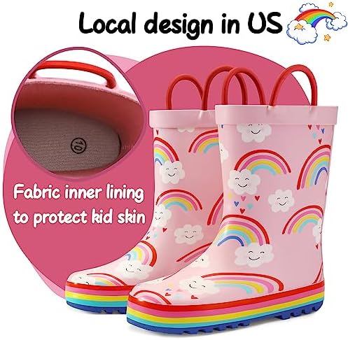 K KomForme Kids Rain Boots Waterproof Printed Rubber Boots With Handles