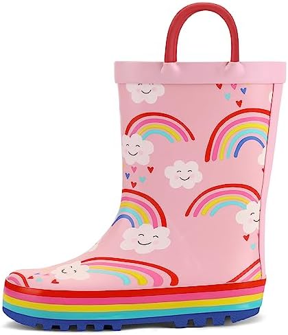 K KomForme Kids Rain Boots Waterproof Printed Rubber boots with Handles