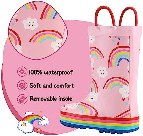 K KomForme Kids Rain Boots Waterproof Printed Rubber Boots With Handles