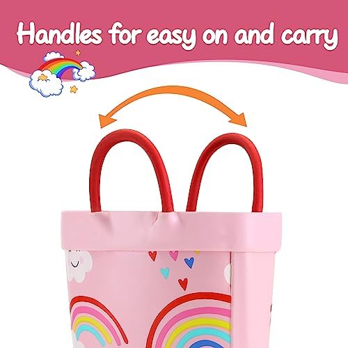 K KomForme Kids Rain Boots Waterproof Printed Rubber Boots With Handles