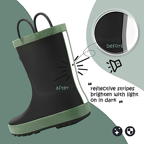 K KomForme Kids Rain Boots Waterproof Rubber Matte Boots With Easy-on Handles