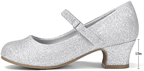 K KomForme Mary Jane Shoes With Low Heel Rhinestones Princess Flats Dress Pump Shoes For Little Kid/Big Kid