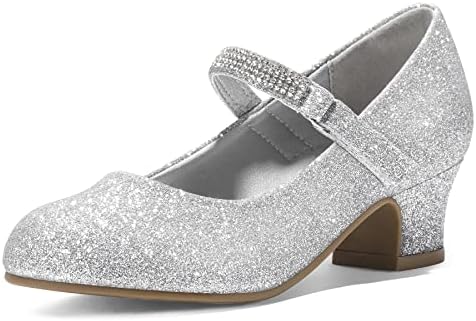 K KomForme Mary Jane Shoes with Low Heel Rhinestones Princess Flats Dress Pump Shoes for Little Kid/Big Kid