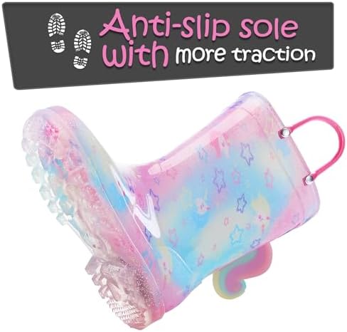 K KomForme Toddler Light Up Rain Boots For Girls Boys Waterproof Rain Boots With Handles Outdoors