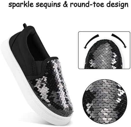 K KomForme Toddler Slip On Sneakers Girls Sparkle Sequins Canvas Walking Shoes