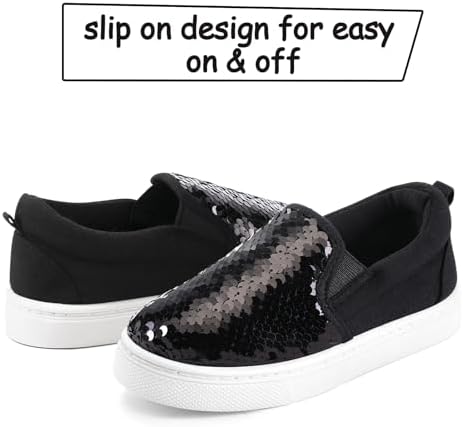K KomForme Toddler Slip On Sneakers Girls Sparkle Sequins Canvas Walking Shoes
