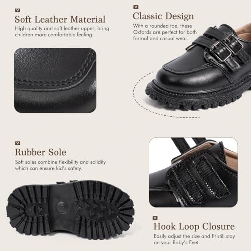 Kannior Boys Girls Oxford PU Leather Shoes Little Kid Wedding Dress Shoes Toddler Lace Up Non-Slip Texture Sole Loafer Flats Classic School Uniform Walking Shoes