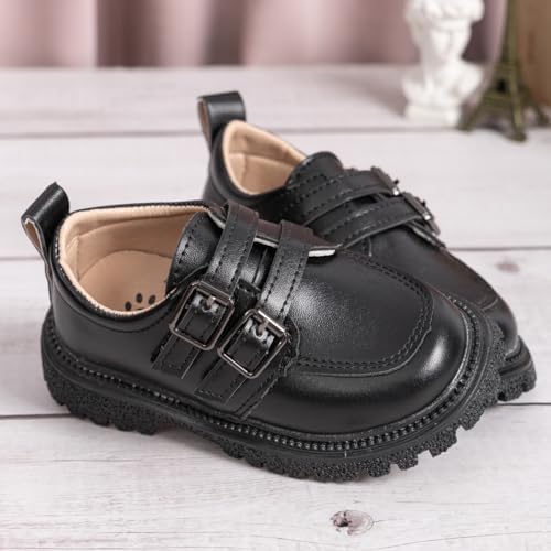 Kannior Boys Girls Oxford PU Leather Shoes Little Kid Wedding Dress Shoes Toddler Lace Up Non-Slip Texture Sole Loafer Flats Classic School Uniform Walking Shoes