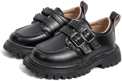 Kannior Boys Girls Oxford PU Leather Shoes Little Kid Wedding Dress Shoes Toddler Lace Up Non-Slip Texture Sole Loafer Flats Classic School Uniform Walking Shoes