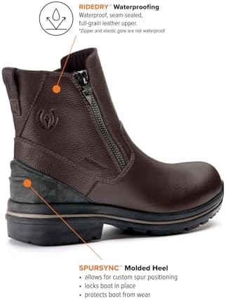 Kerrits Woodstock Waterproof Barn Boot – Durable Leather Women's Barn Work Boots Wide Footbed Front Zip 1" Heel