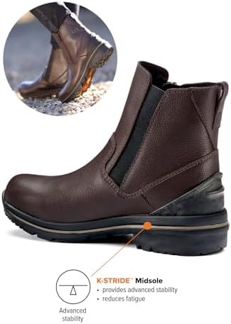 Kerrits Woodstock Waterproof Barn Boot – Durable Leather Women's Barn Work Boots Wide Footbed Front Zip 1" Heel