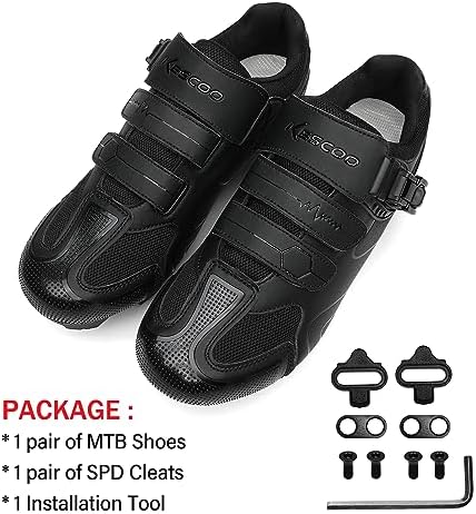 KESCOO Mens Mountain Bike Shoes With 2-Bolts SPD Cleats Included Cycling Shoes With Quick Ratchet Buckle Indoor Outdoor Riding Biking