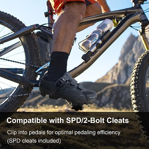 KESCOO Mens Mountain Bike Shoes With 2-Bolts SPD Cleats Included Cycling Shoes With Quick Ratchet Buckle Indoor Outdoor Riding Biking