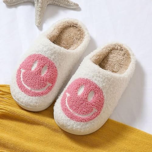 KEYUSHOP Happy Face Slippers For Kids Smile Face House Slippers Soft Plush Warm Preppy Slipper Anti-Slip Winter Fuzzy House Shoes For Toddler Girls