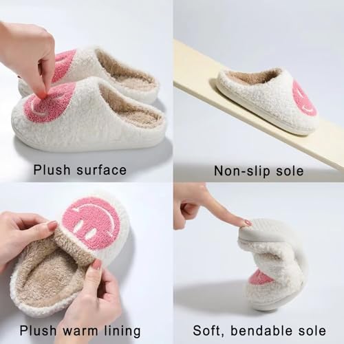 KEYUSHOP Happy Face Slippers For Kids Smile Face House Slippers Soft Plush Warm Preppy Slipper Anti-Slip Winter Fuzzy House Shoes For Toddler Girls