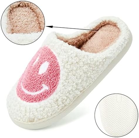 KEYUSHOP Happy Face Slippers For Kids Smile Face House Slippers Soft Plush Warm Preppy Slipper Anti-Slip Winter Fuzzy House Shoes For Toddler Girls