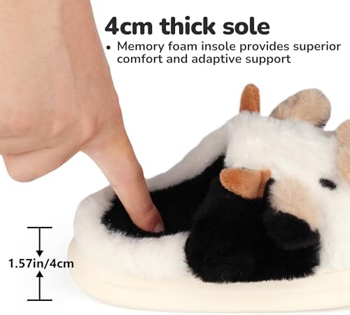 Kids Cow Slippers Toddler Boys Girls Soft Plush House Slippers Cute Animal Winter Comfy Warm Fuzzy Memory Foam Non-slip Indoor Outdoor Shoes