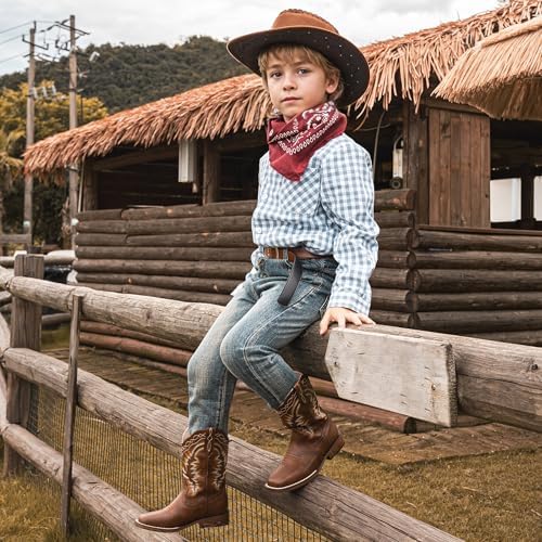 Kids Cowboy Boots For Boys Girls Western Riding Shoes Square Toe Wide Calf Hunting Walking Adventure Toddler Little Big Kid