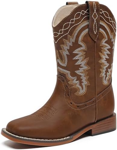 Kids Cowboy Boots for Boys Girls Western Riding Shoes Square Toe Wide Calf Hunting Walking Adventure Toddler Little Big Kid