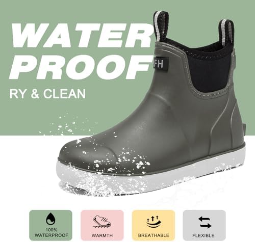 Kids Deck Boots Waterproof Ankle Rain Boots For Boys And Girls Non-Slip High-Performance Rubber Boots Water Shoes Child Chelsea Booties For Fishing Boating Camping Farming Garden School Play