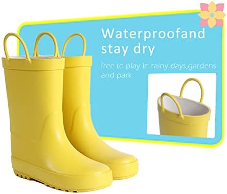 Kids Rain Boots - Toddler Waterproof Rubber Kids Rain Boots For Girls And Boys With Fun Patterns And Easy-On Handles