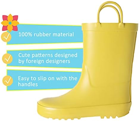 Kids Rain Boots - Toddler Waterproof Rubber Kids Rain Boots For Girls And Boys With Fun Patterns And Easy-On Handles