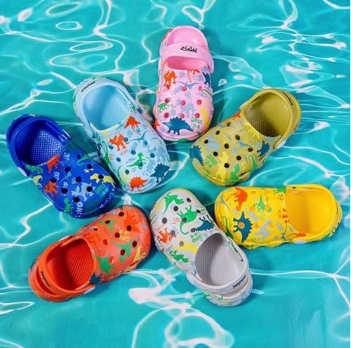 Kids Slippers Cute Dinosaur Toddler Shoes For Boys Girls Non-Slip Toddler Slides Clogs Comfy Baby Water Shoes Sandals For Bathroom Indoor & Outdoor Pool