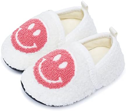Kids Slippers Toddler Smile Face House Slippers Indoor Home Non-Slip Rubber Sole Shoes Warm Cozy Socks