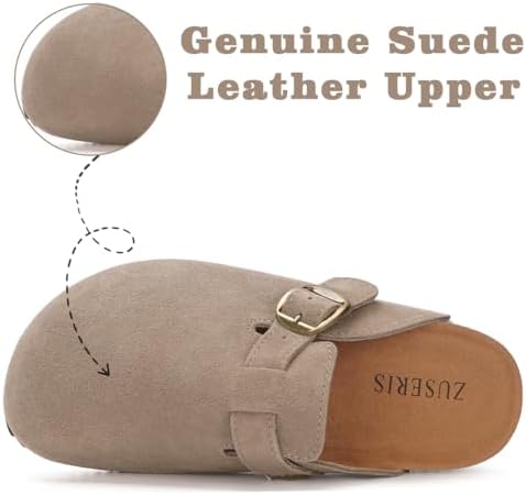 Kids Suede Clogs Boys Girls Cork Footbed Potato Shoes Classic Slip On Leather Mules Children Indoor Outdoor Sandals With Adjustable Buckle