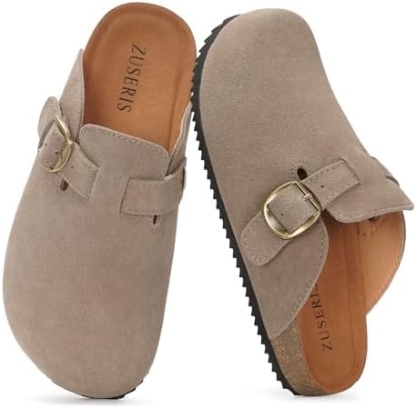 Kids Suede Clogs Boys Girls Cork Footbed Potato Shoes Classic Slip On Leather Mules Children Indoor Outdoor Sandals with Adjustable Buckle
