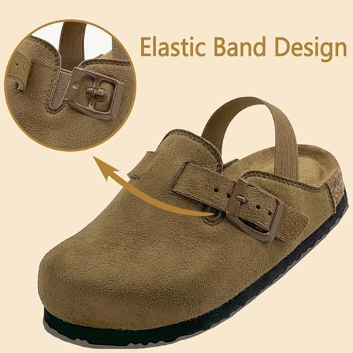 Kids Suede Clogs Boys Girls Sandals Cute Cork Footbed Adjustable Buckle Mules Toddler Slip-on Slippers Indoor Outdoor