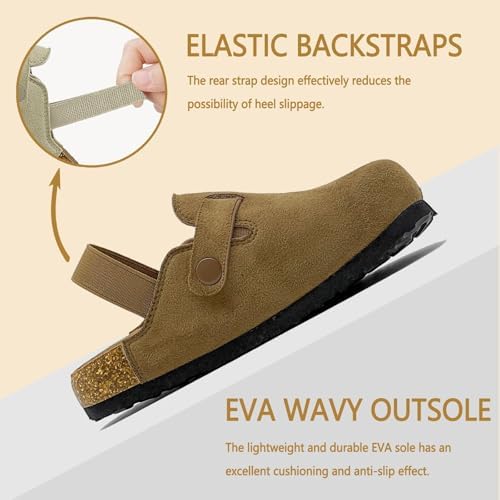 Kids Suede Clogs Boys Girls Sandals Cute Cork Footbed Adjustable Buckle Mules Toddler Slip-on Slippers Indoor Outdoor