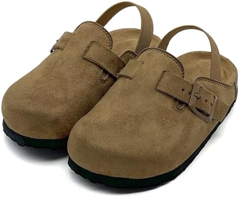 Kids Suede Clogs Boys Girls Sandals Cute Cork Footbed Adjustable Buckle Mules Toddler Slip-on Slippers Indoor Outdoor