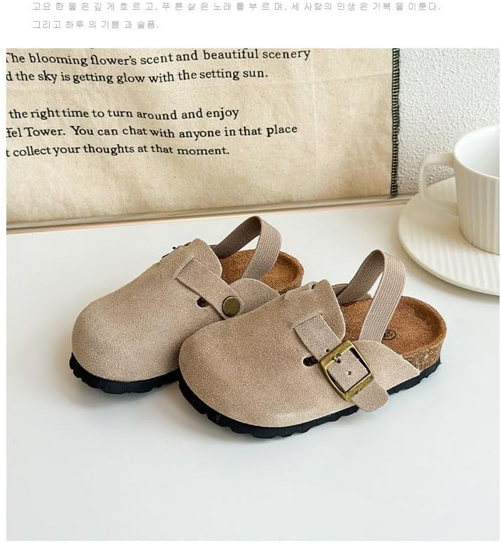 Kids Suede Clogs Toddler Clogs Boys Girls Sandals Cork Adjustable Buckle Mules
