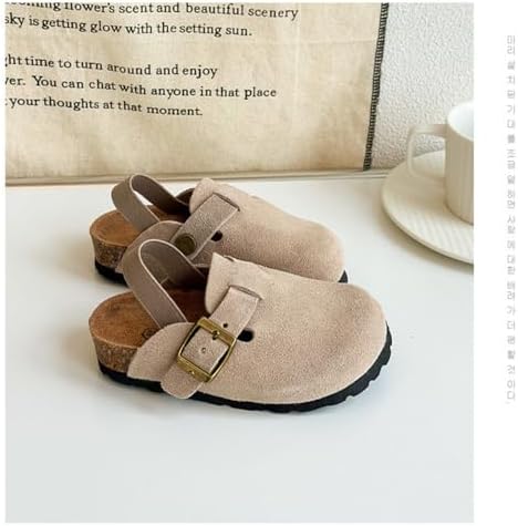 Kids Suede Clogs Toddler Clogs Boys Girls Sandals Cork Adjustable Buckle Mules