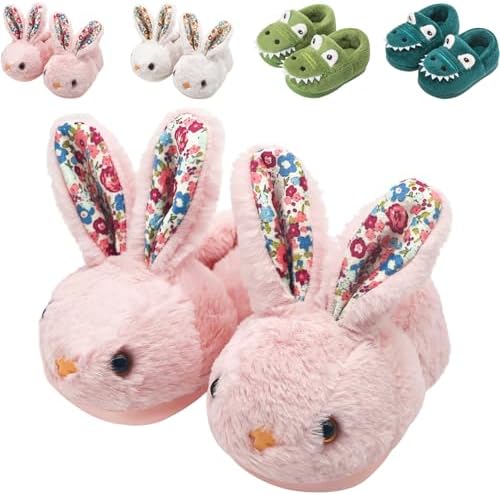 Kids Toddler Slippers Boys Girls Dinosaur Bunny House Shoes Non Slip Warm Soft Winter Fuzzy Indoor Slipper
