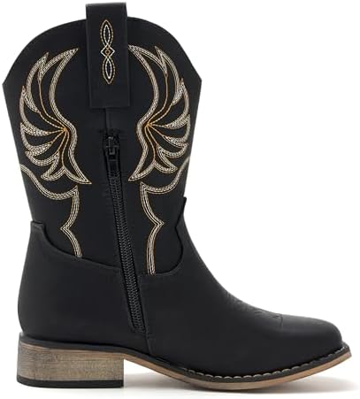 Kids Western Boots For Boys Girls Embroidered Cowgirl Cowboy Boots Square Toe Mid Calf Riding Shoes Little Kid/Big Kid