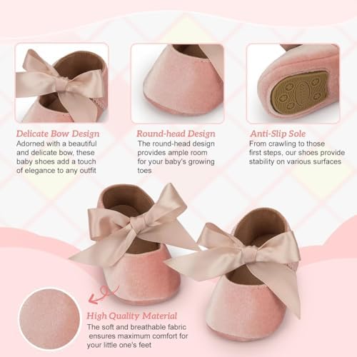 KIDSUN Infant Baby Girls Mary Jane Shoes Soft Sole Ballet Slippers Bow Princess Newborn Dress Wedding Flat Shoes