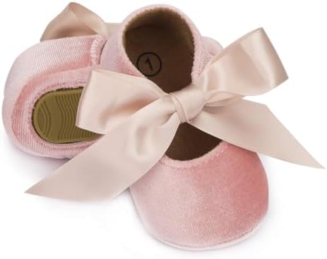 KIDSUN Infant Baby Girls Mary Jane Shoes Soft Sole Ballet Slippers Bow Princess Newborn Dress Wedding Flat Shoes