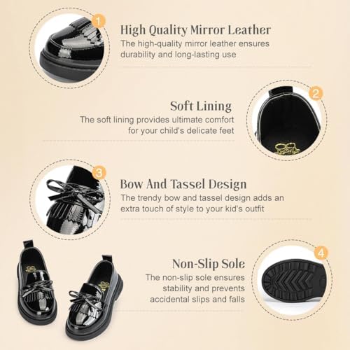 KIDSUN Toddler Boy’s Girl’s Dress Shoes Comfort Lace-Up Oxford School Uniform Shoes Loafer Flats (Toddler/Little Kid) E-Black