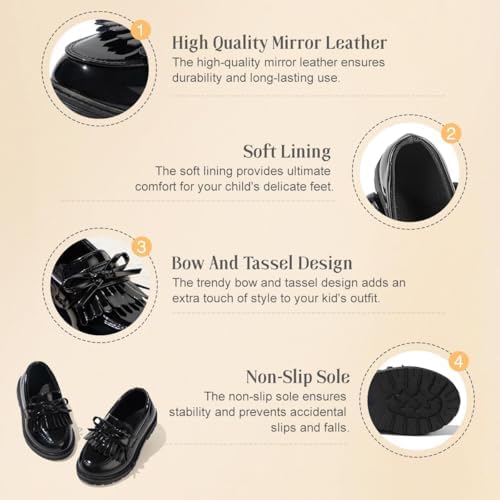 KIDSUN Toddler Boy’s Girl’s Dress Shoes Comfort Lace-Up Oxford School Uniform Shoes Loafer Flats (Toddler/Little Kid) E-Black