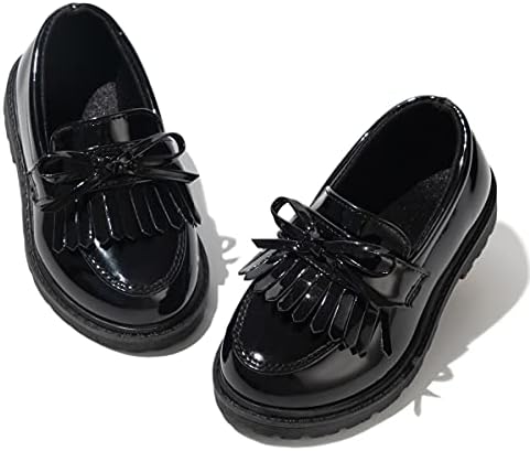 KIDSUN Toddler Boy’s Girl’s Dress Shoes Comfort Lace-Up Oxford School Uniform Shoes Loafer Flats (Toddler/Little Kid) E-Black