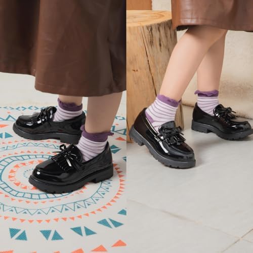 KIDSUN Toddler Boy’s Girl’s Dress Shoes Comfort Lace-Up Oxford School Uniform Shoes Loafer Flats (Toddler/Little Kid) E-Black