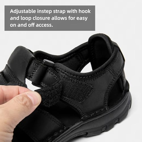 KOIMED Men's Hiking Leather Sandals Closed Toe Water Shoes For Summer Athletic Outdoor Walking Sports Trail River Fishing Wide Adjustable Waterproof Arch Support