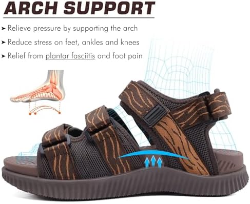 KuaiLu Mens Hiking Sandals With Arch Support Orthopedic Walking Recovery Sandals For Plantar Fasciitis Open Toe Summer Athletic Sport Comfortable Cushion Breathable Outdoor Water Sandals Size7-13